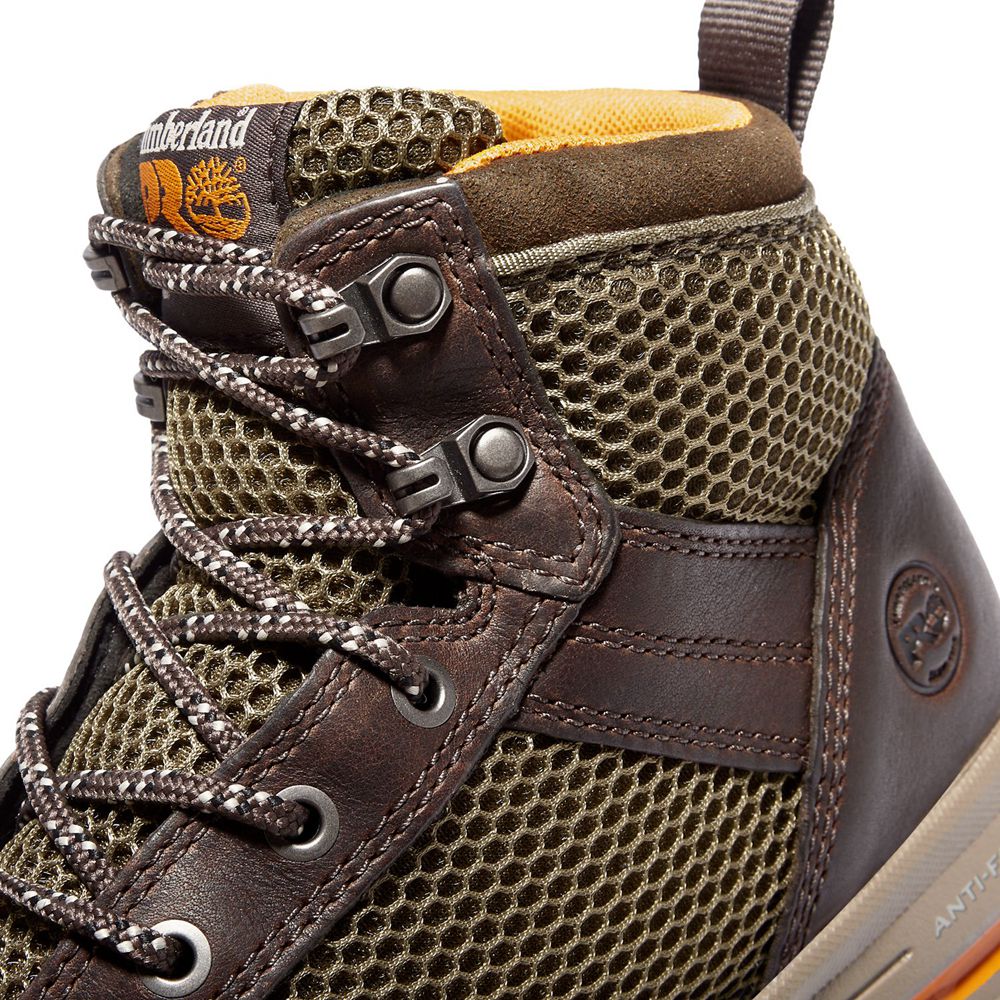 Botas Pro Timberland Argentina Hombre - Pro Drivetrain Comp Toe Mid - Marrones Oscuro - BHINMR-419